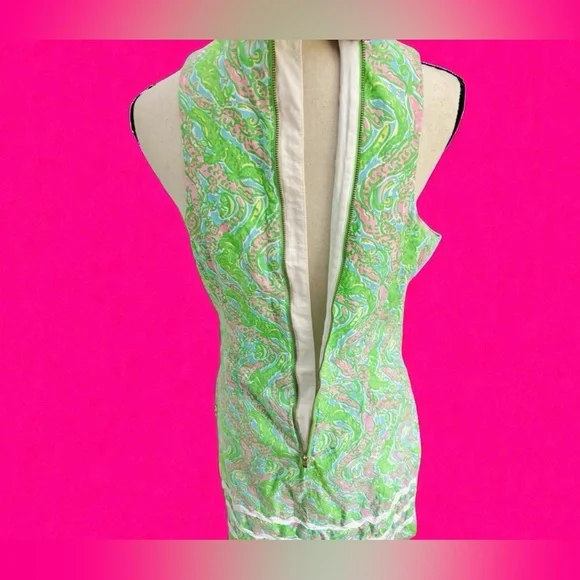 Lilly Pulitzer Pearl Shift Dress Chomp Chomp Alligator Print Green Pink Size 8 - Picture 5 of 6